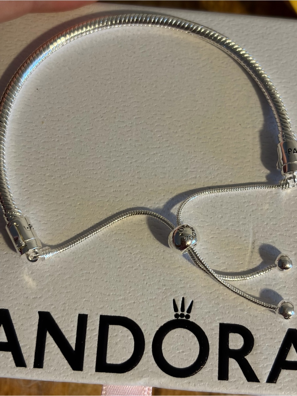 Pandora Moments Silver Adjustable Snake Chain Bangle